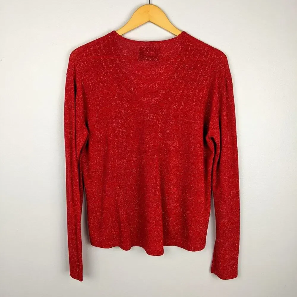 Reformation Lace Up Neck Silver Metallic Red Top